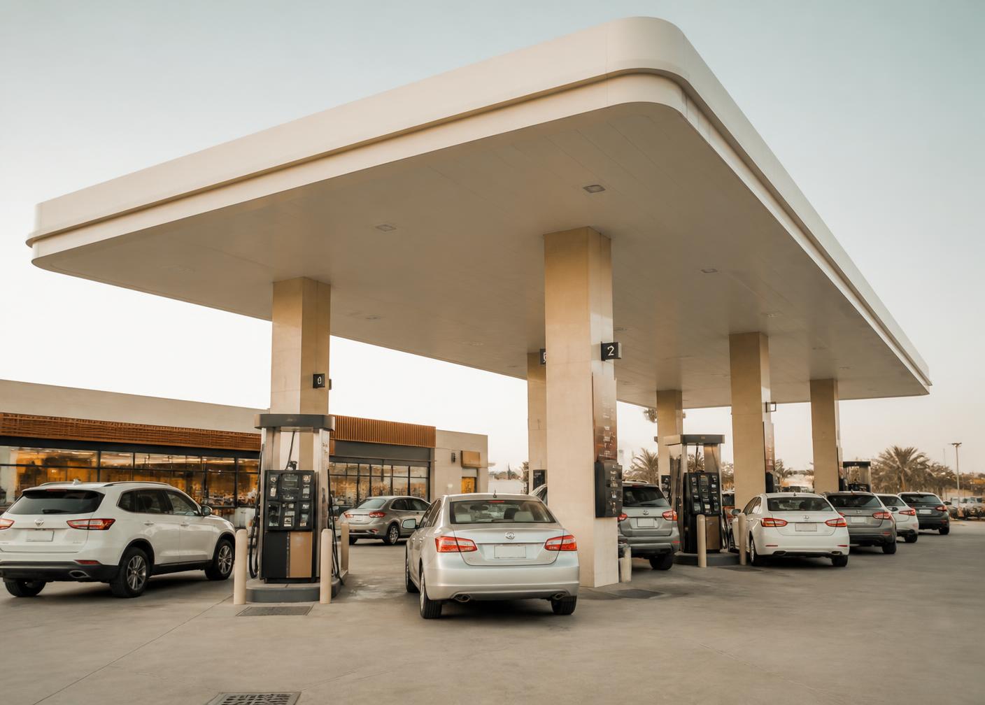 Vehicles refuelling under the canopy at the OGIZ Energy station